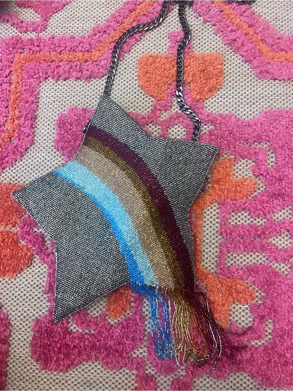 Mary Frances Multicolor Beaded Star Mini Bag with Fringe purse